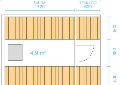 Disegno tecnico sauna finlandese a botte 2,5 m