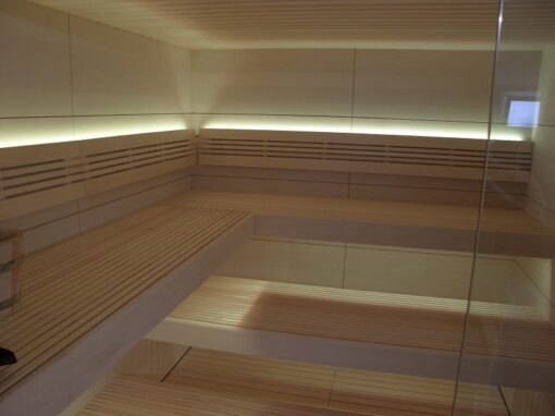 Biosauna con finitura a pannelli di aspen