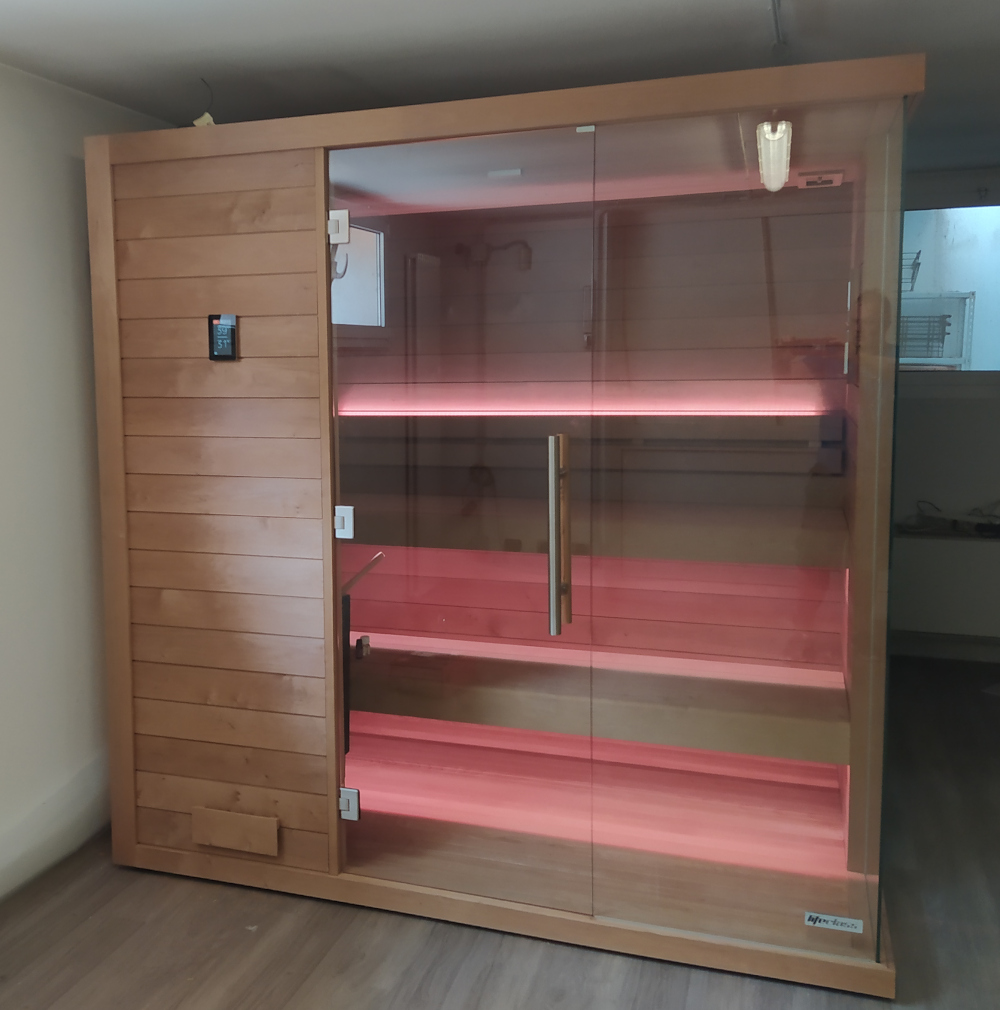 sauna finlandese con biosauna con vetrata sauna finlandese con biosauna con vetrata